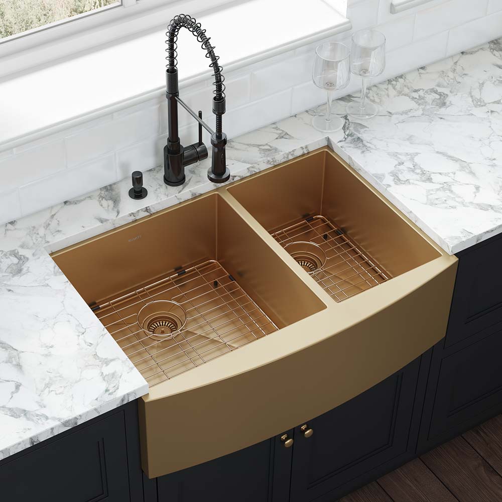 Ruvati Terraza 33-Inch 60/40 Double Bowl Stainless Steel Kitchen Sink RVH9742GG - Perfect for Modern Kitchens, Dishwashing & Food Prep