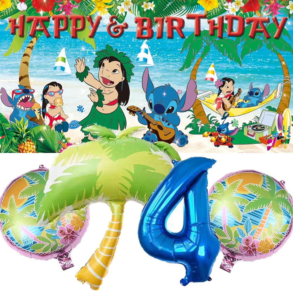 Lilo & Stitch 4th Birthday Party Decorations Set - Banner, Backdrop, Balloons & Party Supplies for Girls | Perfect for Disney Themed Birthday Celebrations