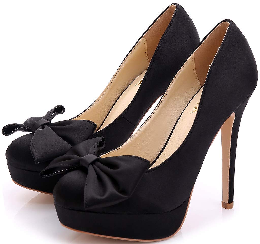YooPrettyz Women's Oversized Bow Satin Wedding Heels - Elegant Bridesmaid & Evening Pumps for Special Occasions, Parties & Formal Events