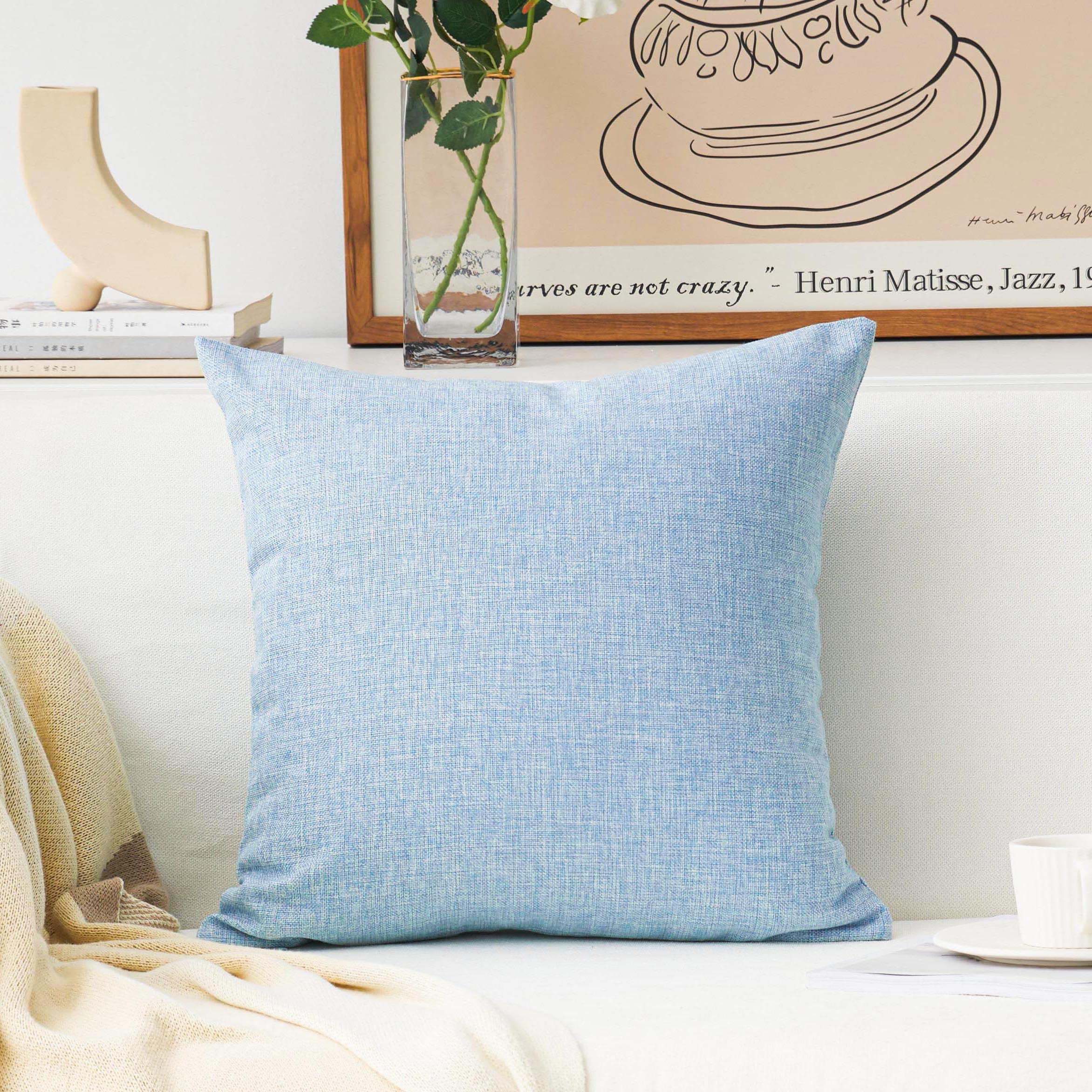 Premium 20x20 Inch Linen Throw Pillow Covers - Soft Decorative Cushion Case for Sofa, Bed & Patio (50cm, Light Blue) - Perfect for Living Room, Bedroom & Outdoor Decor