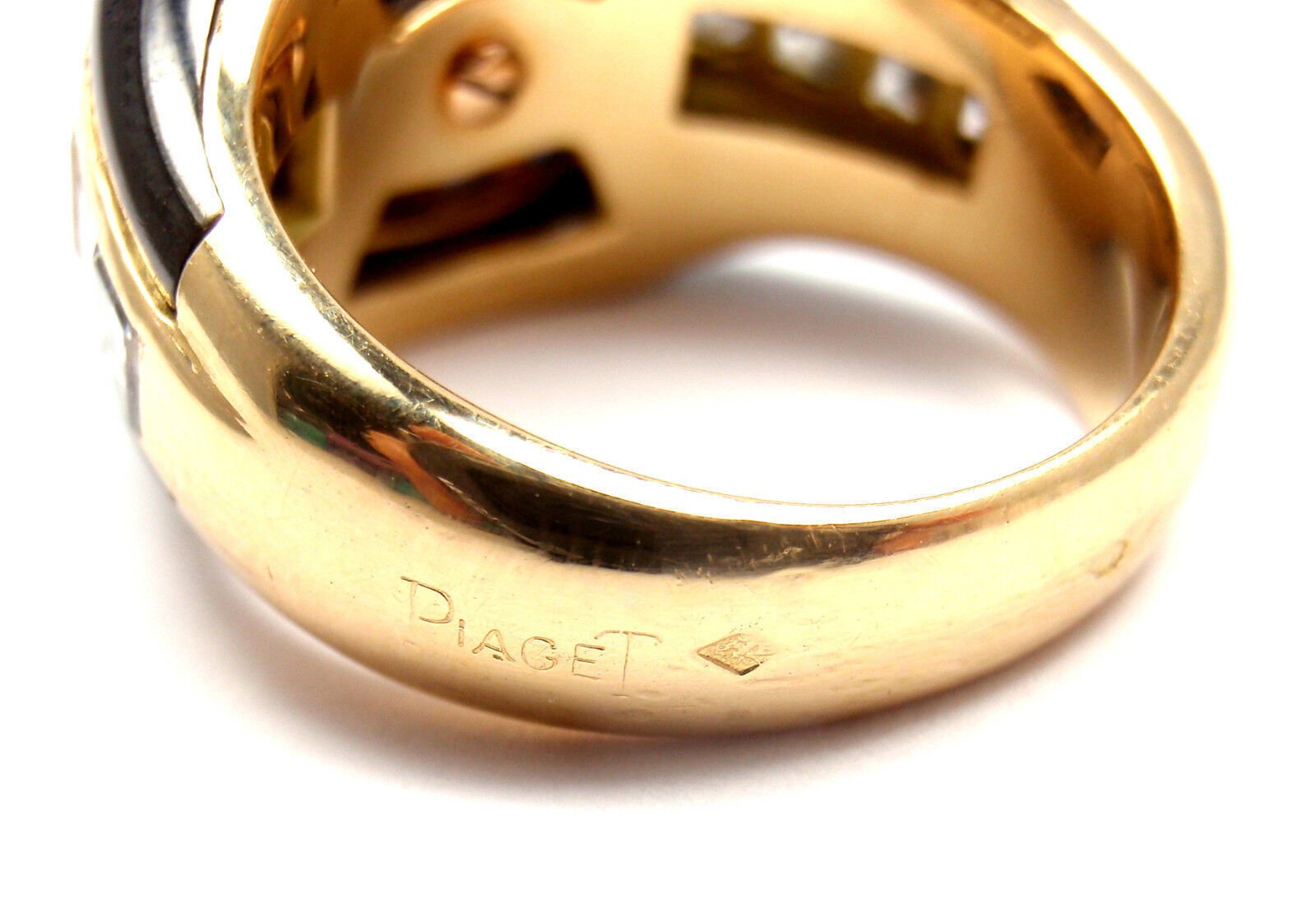 Authentic Piaget 18k Yellow Gold Diamond Invisible Set Sapphire Enamel Ring | Luxury Jewelry for Weddings, Anniversaries & Special Occasions