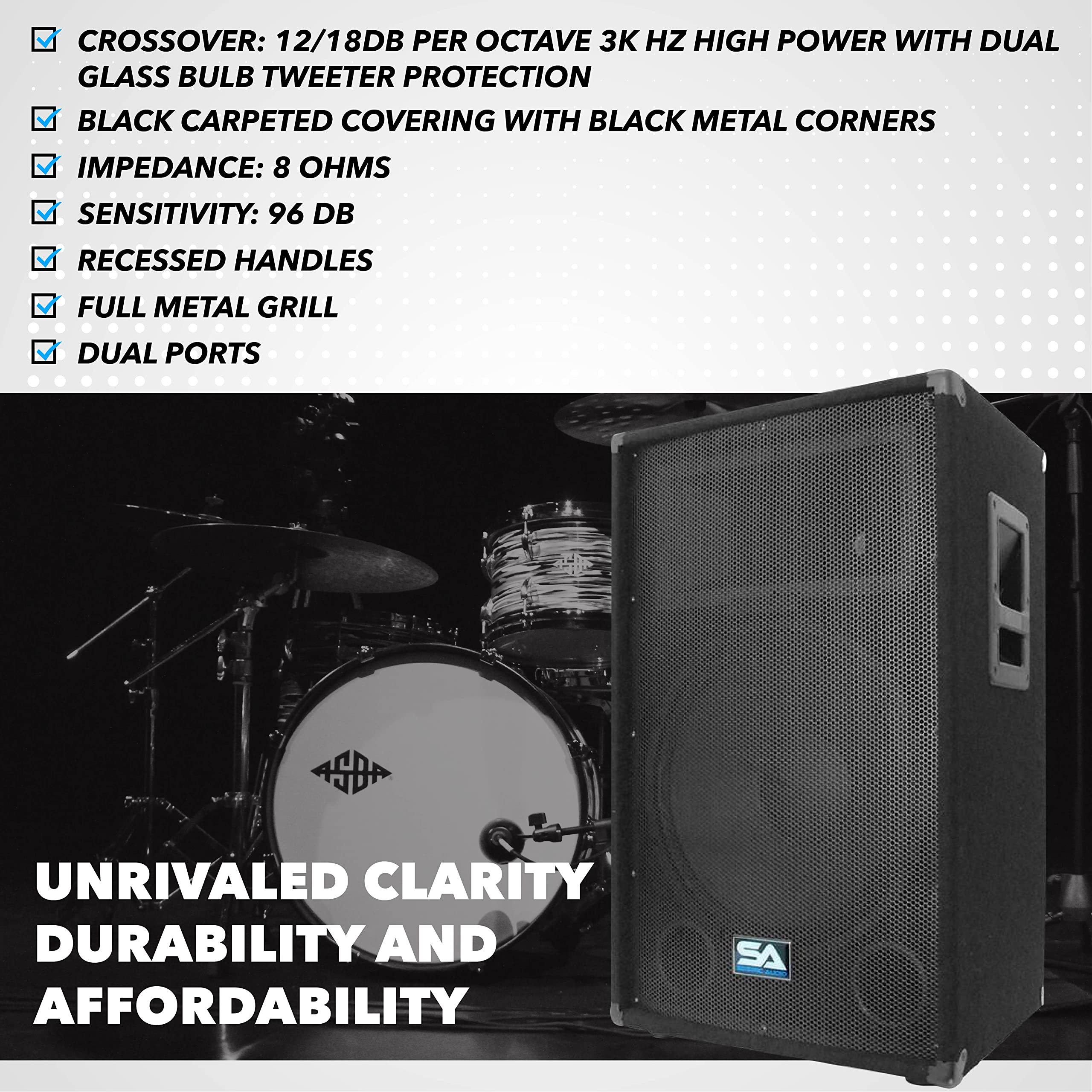 Seismic Audio 15 Inch PA DJ Speaker 350 Watts PRO Audio - Powerful Sound System for Live Music, DJ Performances, Karaoke, Church Events, Weddings & Band Monitors