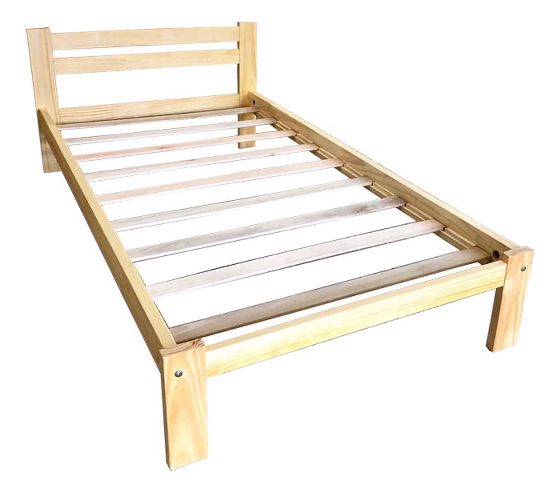 **Twin Size Solid Pine Wood Bed - Natural Light Pine Finish, Easy Assembly for Boys & Girls Bedroom Furniture - Perfect for Kids Rooms, Guest Rooms & Dormitories**