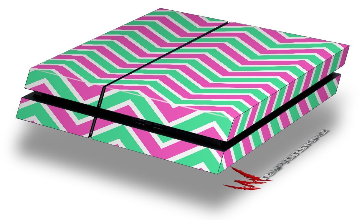 Teal Green and Pink Zig Zag Decal Skin for Original PS4 Gaming Console - Protective Cover with Stylish Design for Gamers & Decor