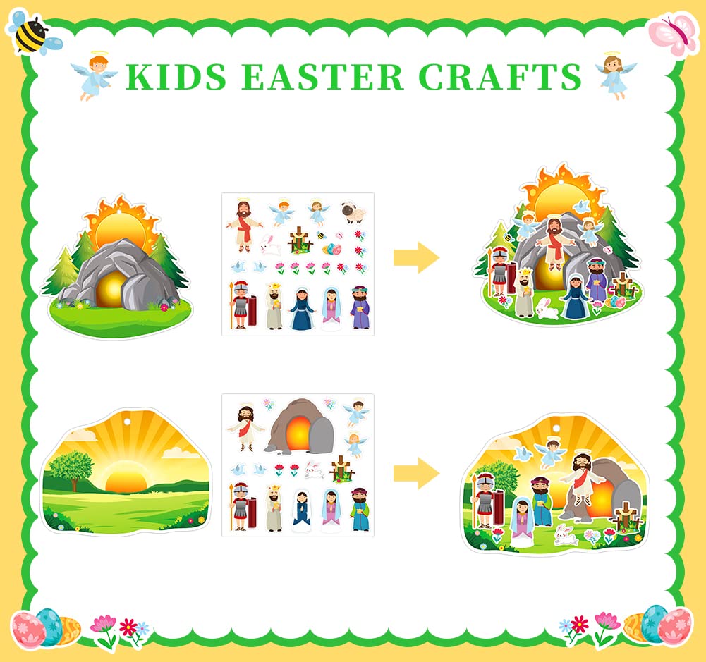 FaCraft 24 Easter Craft Kits for Kids - Religious Sticker Scenes for Sunday School & Bible Study