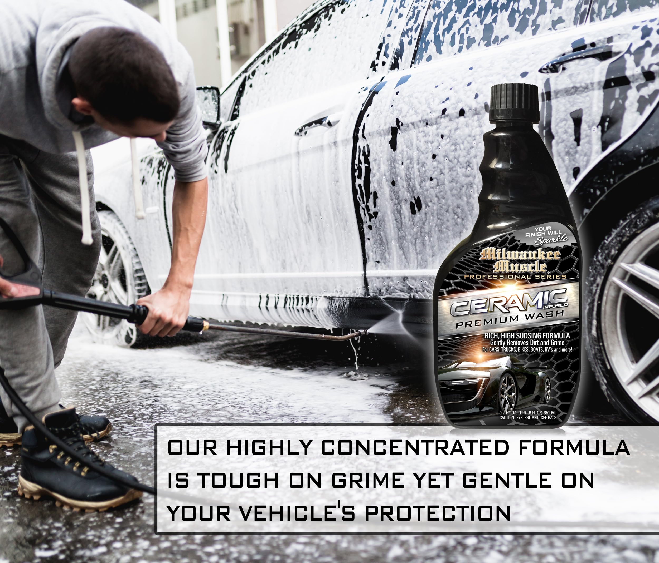 22 Fl Oz Professional Ceramic Car Wash Soap - pH Balanced Auto Detergent for Cars, Motorcycles & Boats - Ceramic Coating Safe - Perfect for Hand Washing, Foam Cannon & Pressure Washer Use