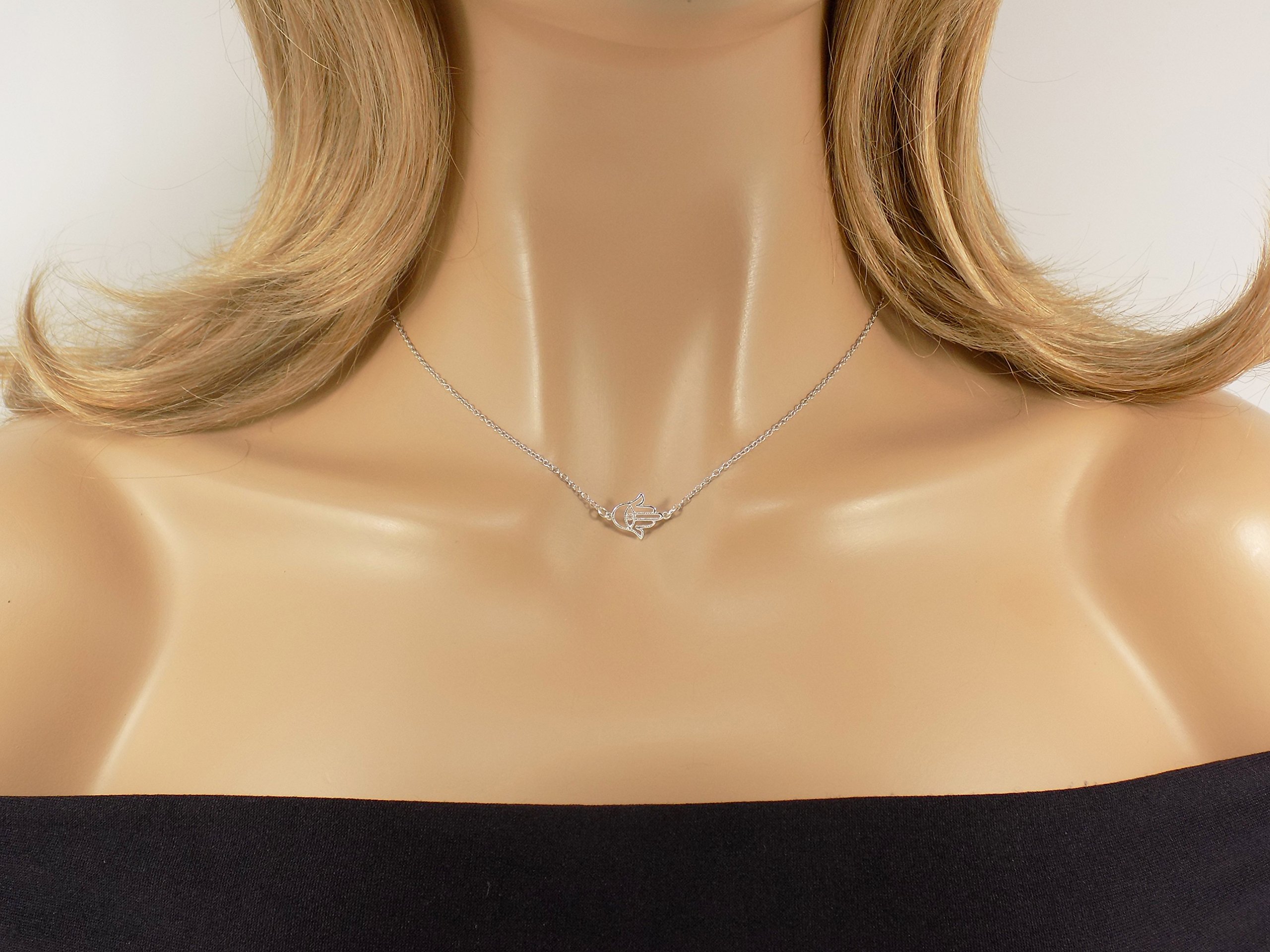 925 Sterling Silver Hamsa Hand Necklace - Hand of Fatima Charm Pendant for Women, Protection Jewelry Gift for Birthday, Travel & Spiritual Healing