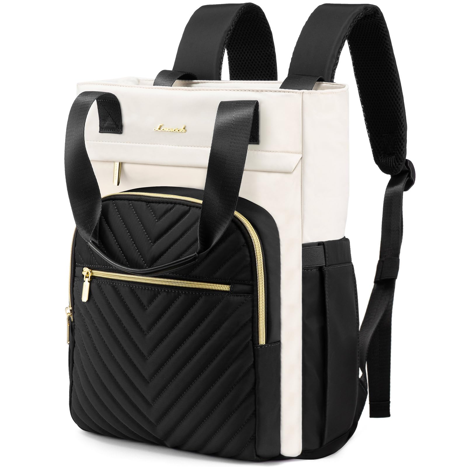 LOVEVOOK Women's 15.6 Inch Laptop Backpack - Waterproof Business Bag with USB Port, Wide Top Open Design for Work, Travel, School, and Daily Commute | Black-White