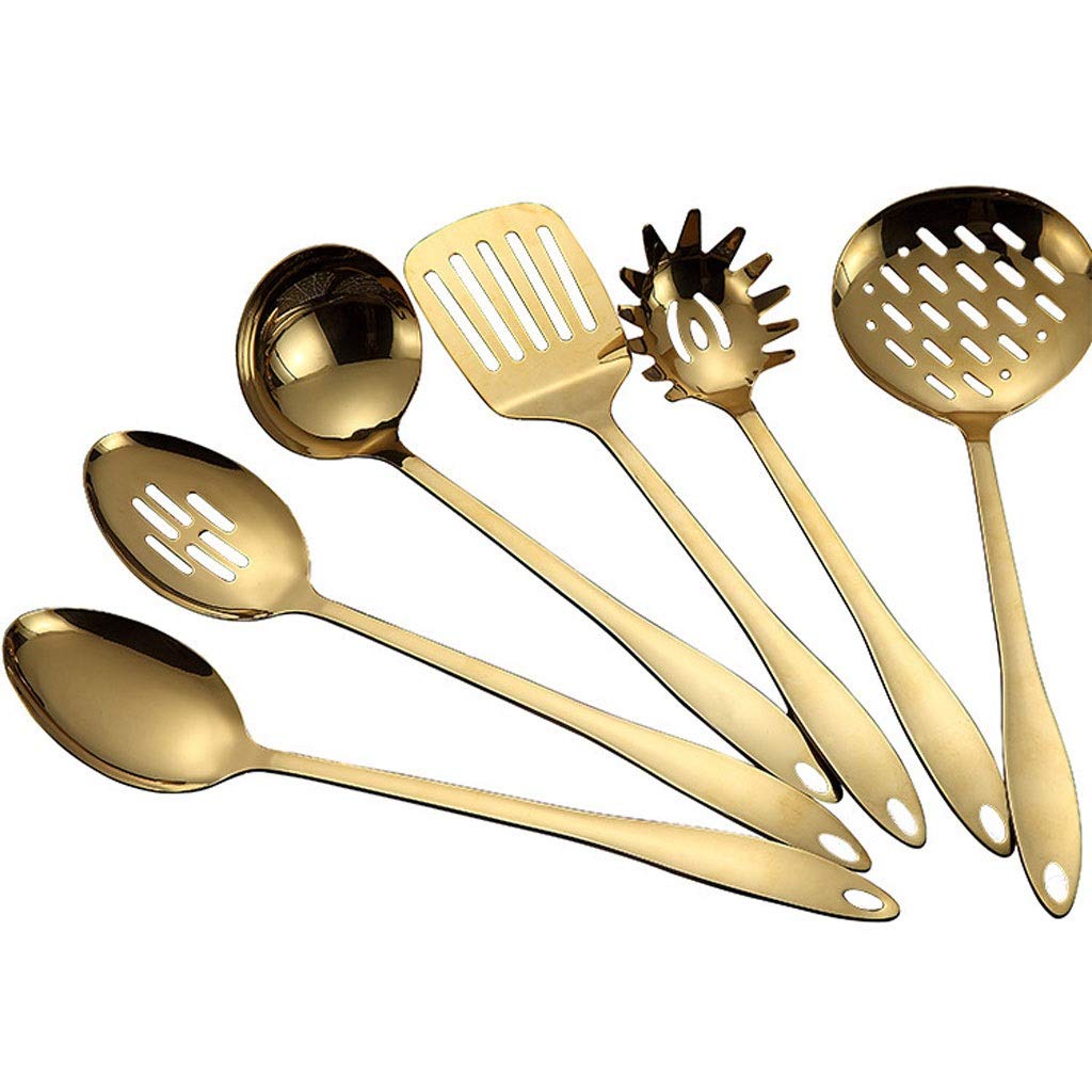 Premium Stainless Steel Kitchen Utensil Set - 6-Piece Cooking Spoon, Spatula, Ladle & More for Baking, Grilling & Frying - Durable Cookware Tools for Home Chefs & Professional Kitchens