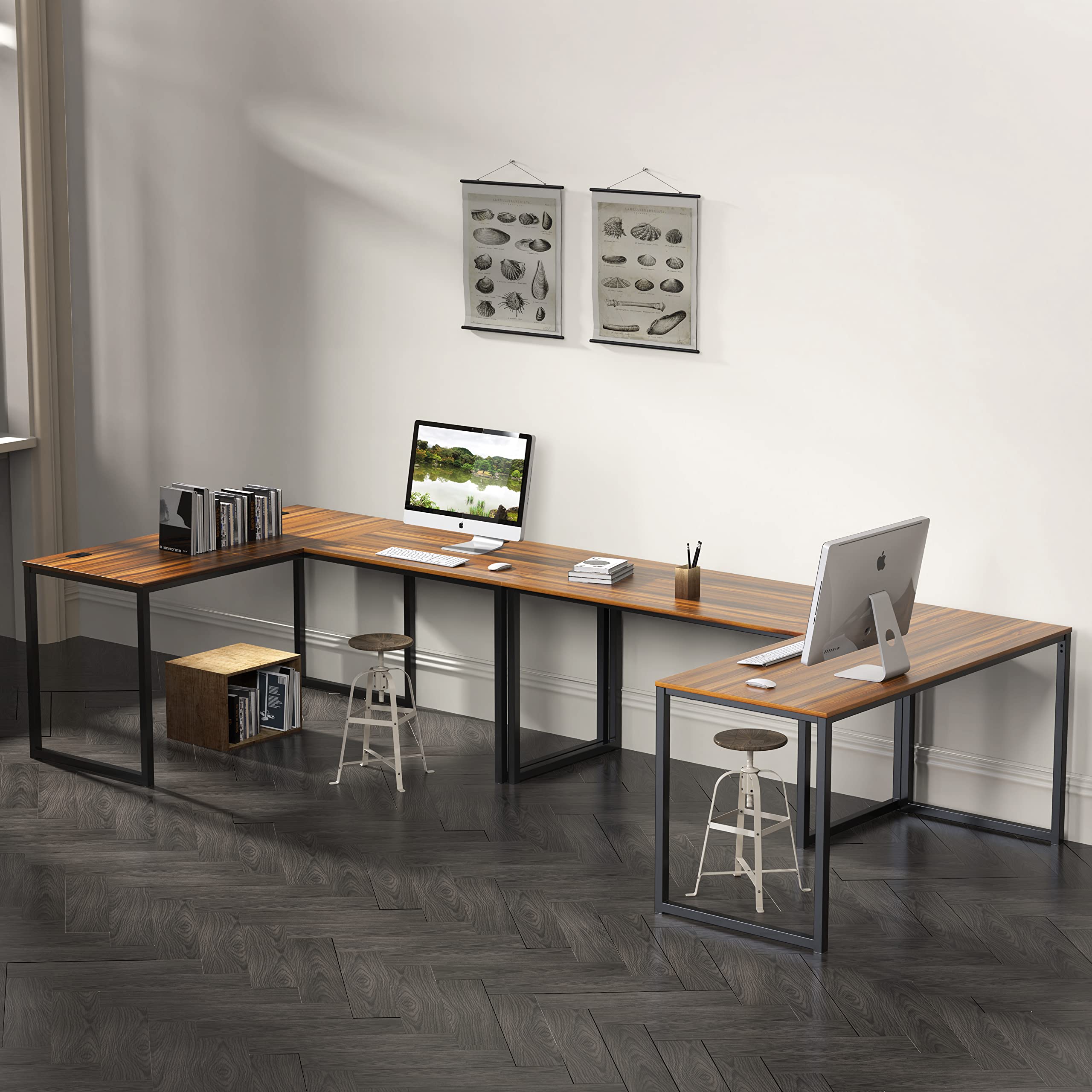 SHW Mission 48-Inch Home Office Computer Desk, Walnut Finish - Modern Writing Workstation for Small Spaces, Perfect for Remote Work & Study
