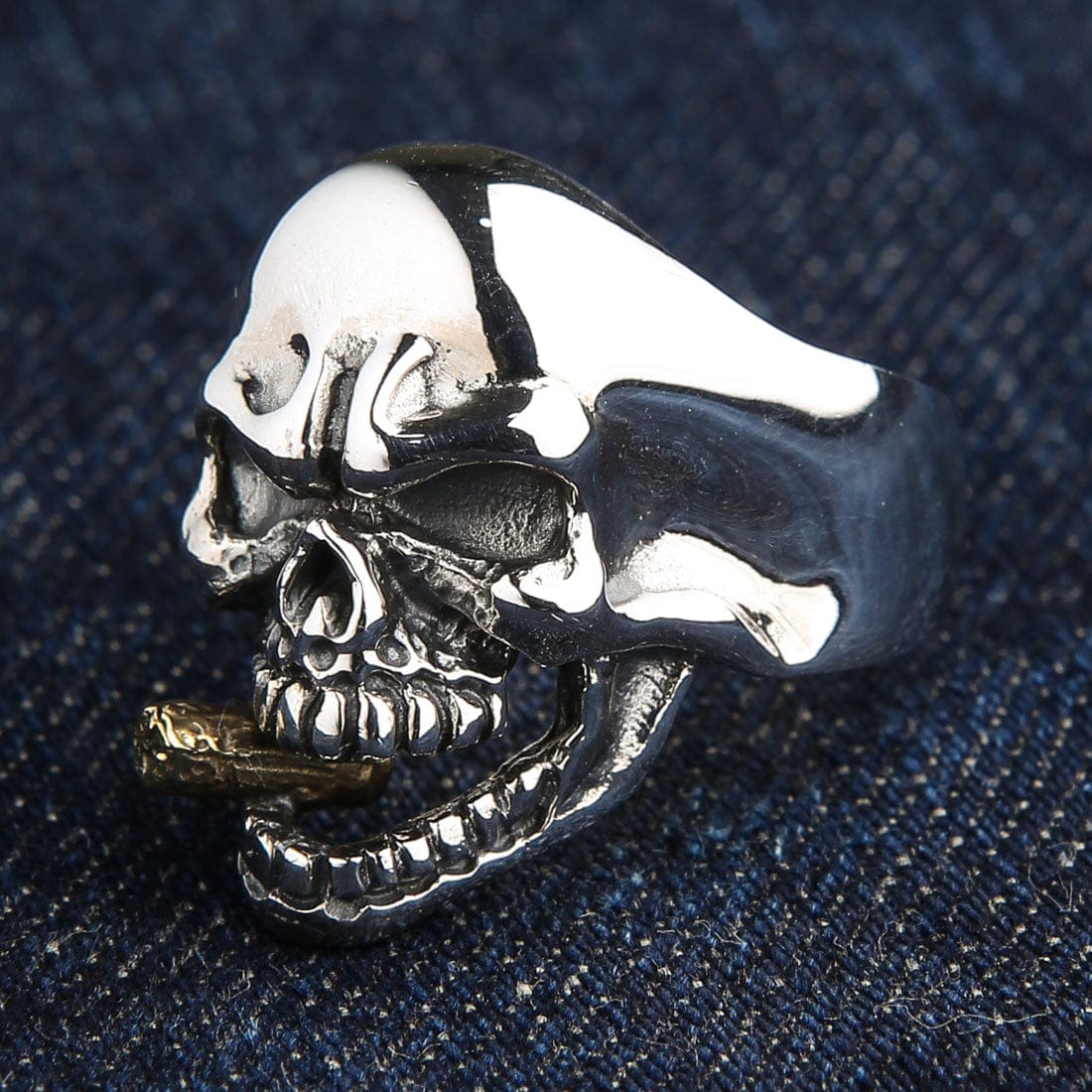 Sterling Silver Cigar Mafia Skull Biker Ring for Men - Gothic Punk Jewelry, Biker Gang Accessories - Perfect for Motorcycle Riders, Skull Lovers & Unique Gift Ideas
