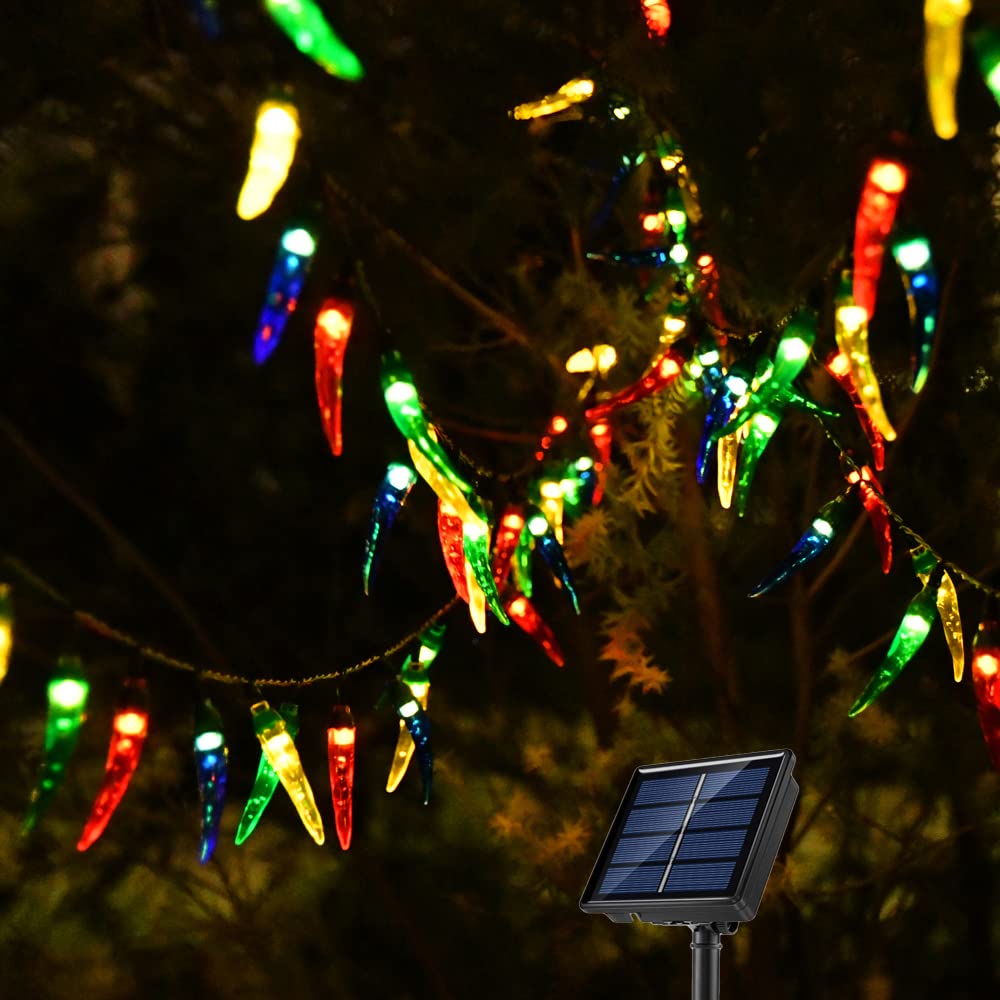 Chili Pepper Solar LED String Lights Outdoor - 23ft 50LEDs Solar Powered Christmas Decor for Tree, Porch, Kitchen, Garden & Patio | Weatherproof & Energy Saving Party Lights