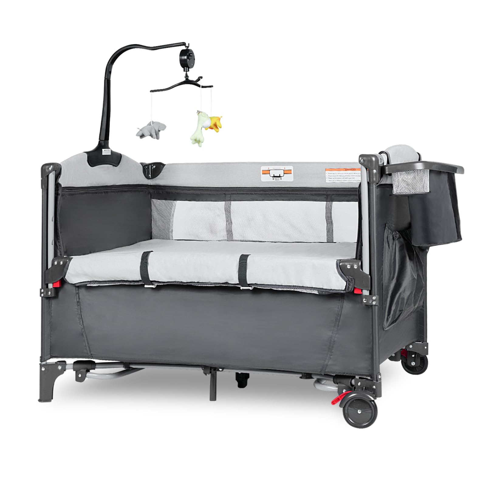 5-in-1 Portable Baby Playard with U-Shaped Diaper Changer & Adjustable Height - Convertible Bassinet Bedside Sleeper for Newborns & Toddlers - Includes Carry Bag for Travel & Nursery Use at Home