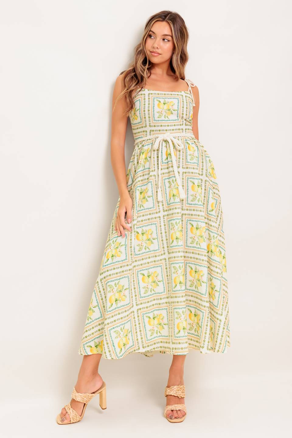 LESLIE Lemon Print Midi Dress - Floral Summer Dress for Women, Casual & Party Wear, Perfect for Beach, Vacation, and Outdoor Events