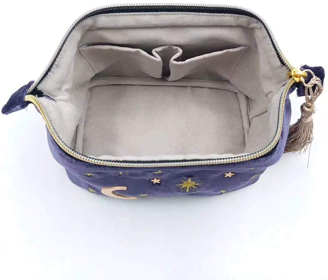 Waterproof Makeup Bag for Women Travel - Small Cosmetic Organizer with Smooth Zipper & Roomy Pockets - Portable Toiletry Pouch for Brushes, Makeup Essentials - Navy Blue Personalized Pattern - Perfect for Vacation, Gym, Daily Use