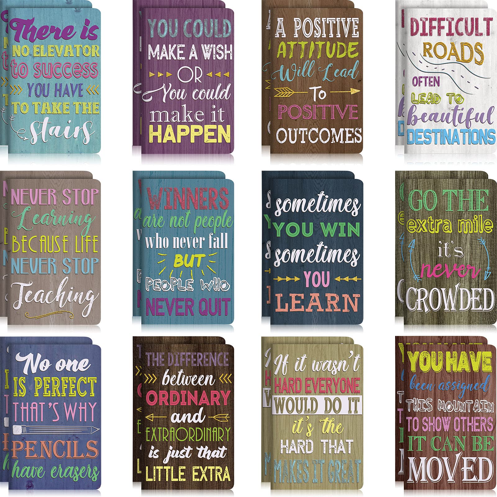 Outus 24 Pack Mini Motivational Notebooks - Inspirational Notepads for School, Office & Travel - Small Pocket Journals with 12 Cute Designs - Perfect Gift & Daily Encouragement Supplies (Ideal for Students, Professionals & Travelers)