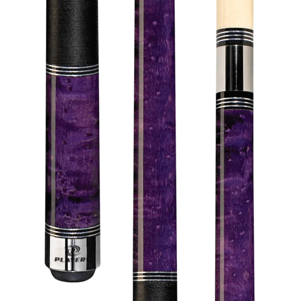 Professional Players Classic Birds-Eye Maple Pool Cue with Triple Silver Rings - Premium Billiard Accessory for Tournament & Home Game Room Use