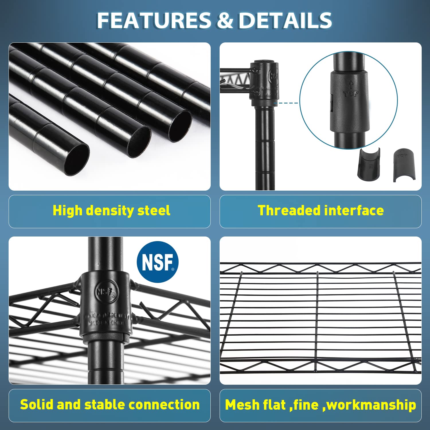 Adjustable NSF-Certified Metal Wire Shelving Unit - 16.7
