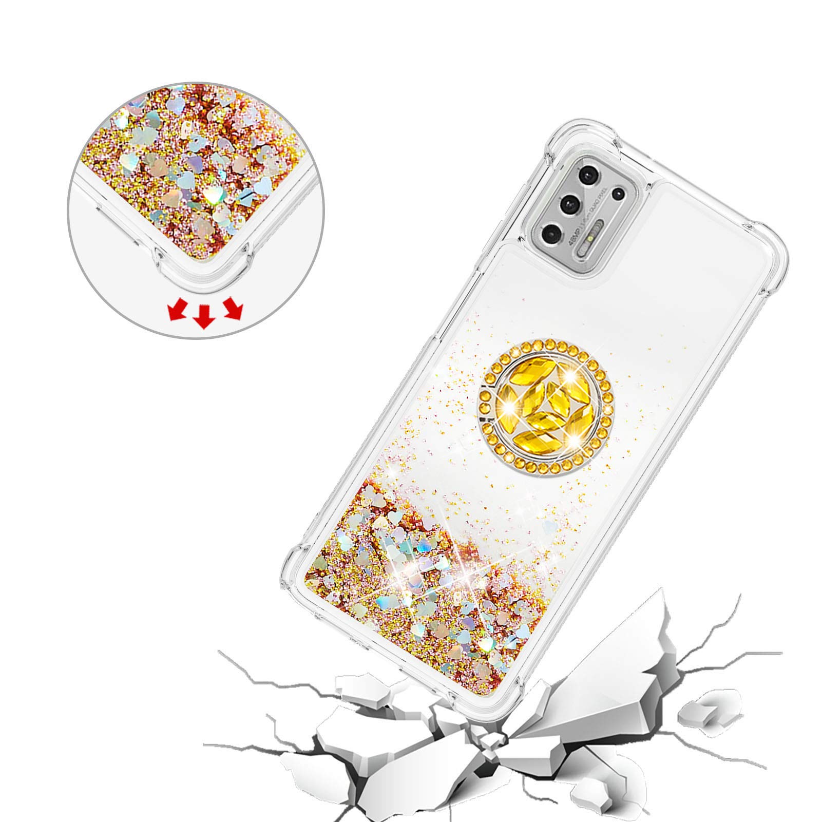 Sparkly Clear Glitter Phone Case for Motorola G Stylus 2021 - Liquid Quicksand Bling Cover with Diamond Ring Holder & Rugged Protection | Perfect for Everyday Use, Parties & Gift Giving