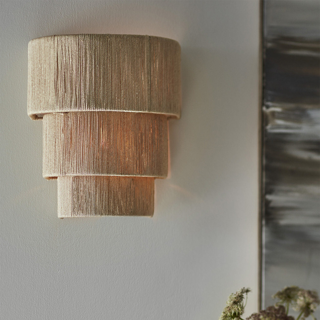 Palecek 2445 79 Everly 3-Tier Rope Wall Sconce - Modern Boho Lighting for Bedroom, Living Room & Entryway Decor