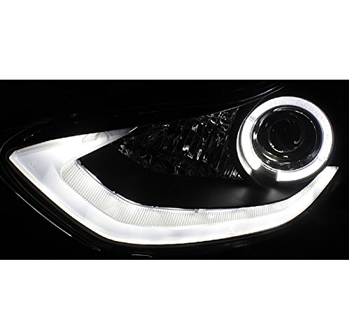 LED DRL Strip Halo Projector Headlights - Black - Compatible with 2011-2013 Hyundai Elantra | Upgrade for Night Driving & Stylish Look