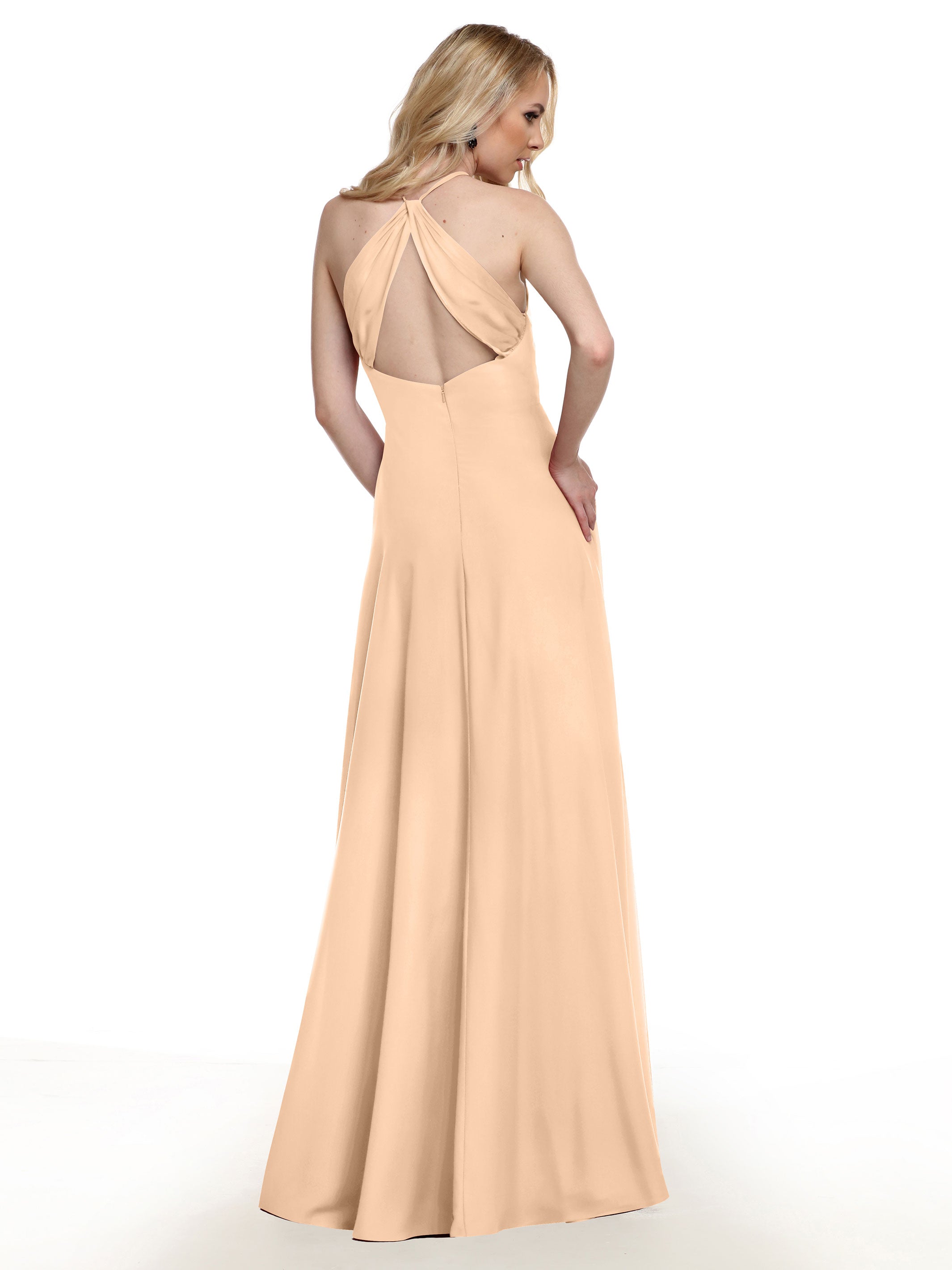 Elegant 83022 Stretch Chiffon Halter A-Line Bridesmaid Dress with Pockets - Perfect for Weddings, Parties & Formal Events