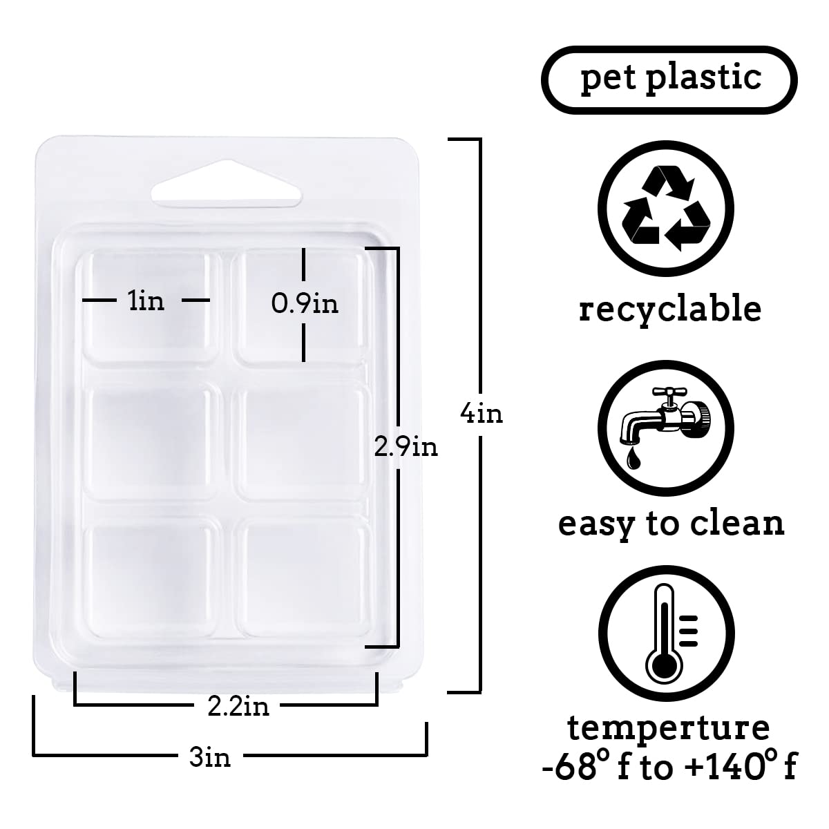 100 Packs Clear Plastic Wax Melt Clamshell Molds - Empty Cube Trays for Wickless Tart Candles - Perfect for DIY Candle Making, Home Fragrance & Gift Packaging
