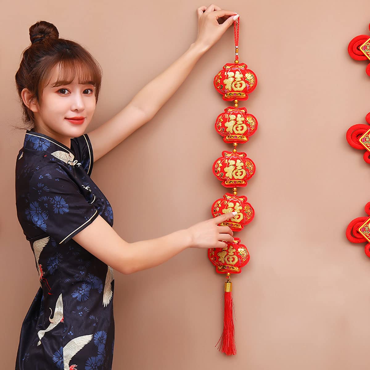 Vonokee 34 Inch Chinese New Year Hanging Lantern Decor - Traditional Spring Festival Wall Ornament for Home, Office & Party Decoration | Perfect for Lunar New Year Celebrations, Asian-Themed Events & Festive Interior Design