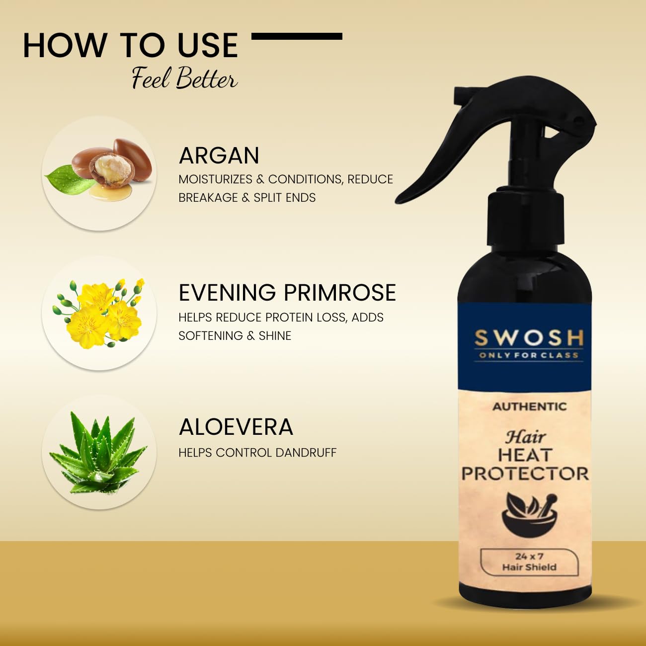 SWOSH Heat Protection Spray for Hair - 200ml with Argan Oil & Keratin | Sulfate Free, Paraben Free Hair Styling Mist | Protects Against Heat Damage & Reduces Frizz | Perfect for Blow Drying, Straightening & Curling