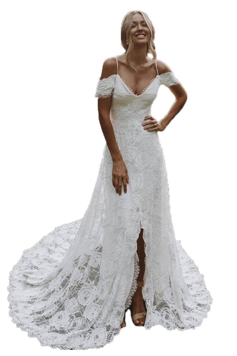 Bohemian Mermaid Wedding Dress for Women - Lace Beach Boho Bridal Gown | Perfect for Beach Weddings, Outdoor Ceremonies & Boho-Themed Events