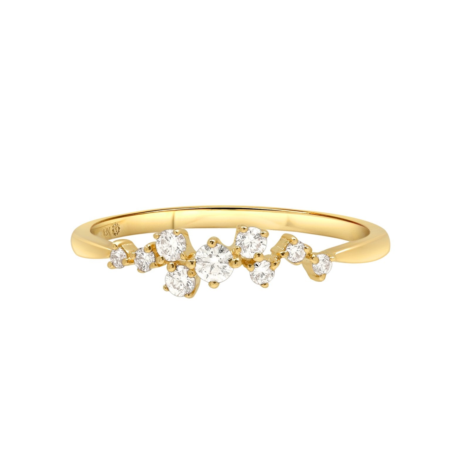 14K Yellow Gold Diamond Cluster Half Eternity Band Ring for Women - Elegant Wedding, Anniversary, or Engagement Gift for Her
