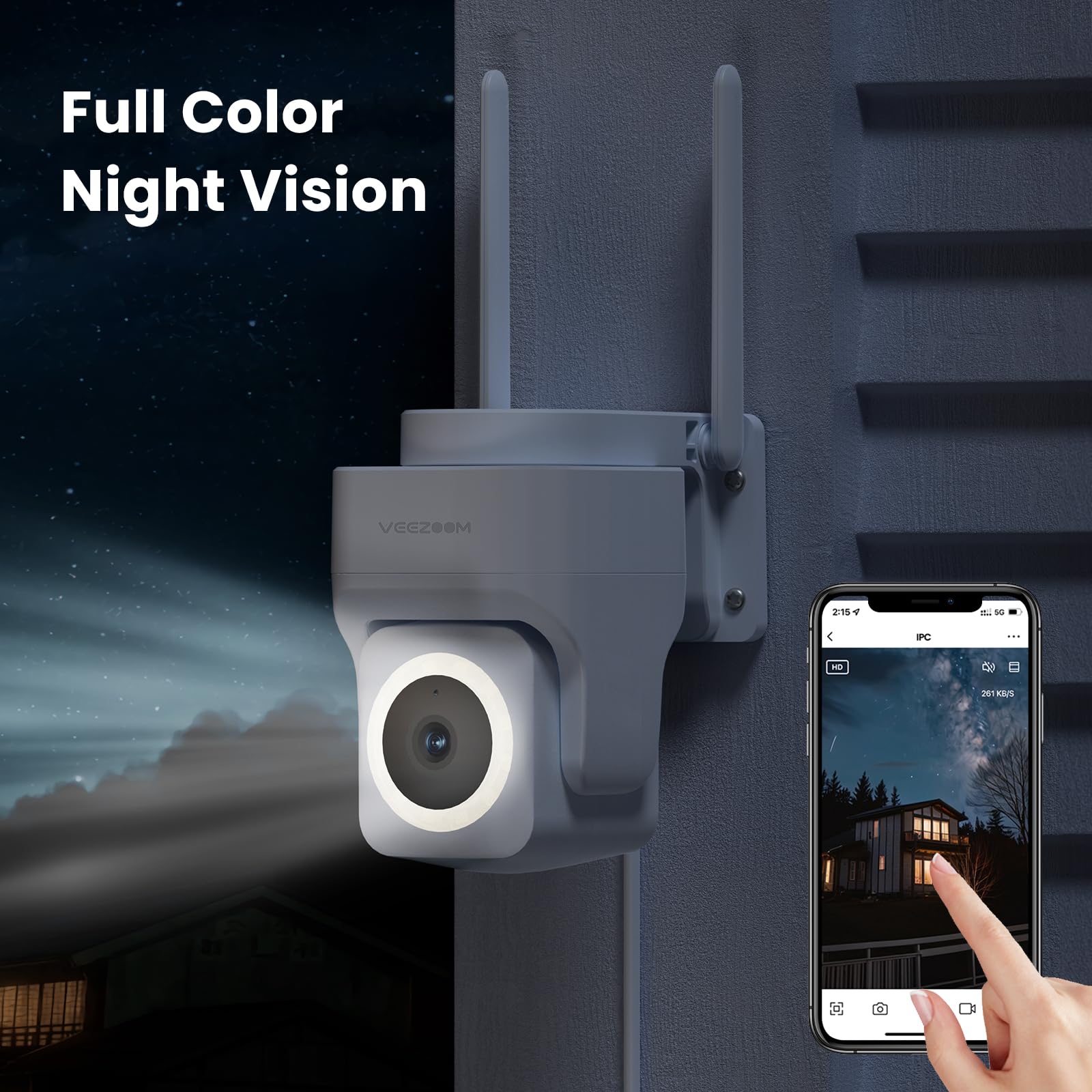 Veezoom 4MP/2K Outdoor Security Camera with 360° View, 2.4G/5GHz WiFi, Wired Plug-in Power, Motion Tracking, Two-Way Talk & Spotlight Color Night Vision - 24/7 Home Security Surveillance for Front Door, Backyard & Garage