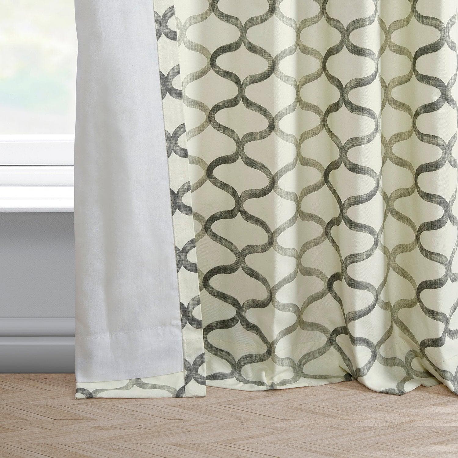 Silver Grey Geometric Grommet Blackout Curtains - Modern Printed Cotton Window Drapes for Bedroom & Living Room - Light Blocking & Noise Reducing Home Decor