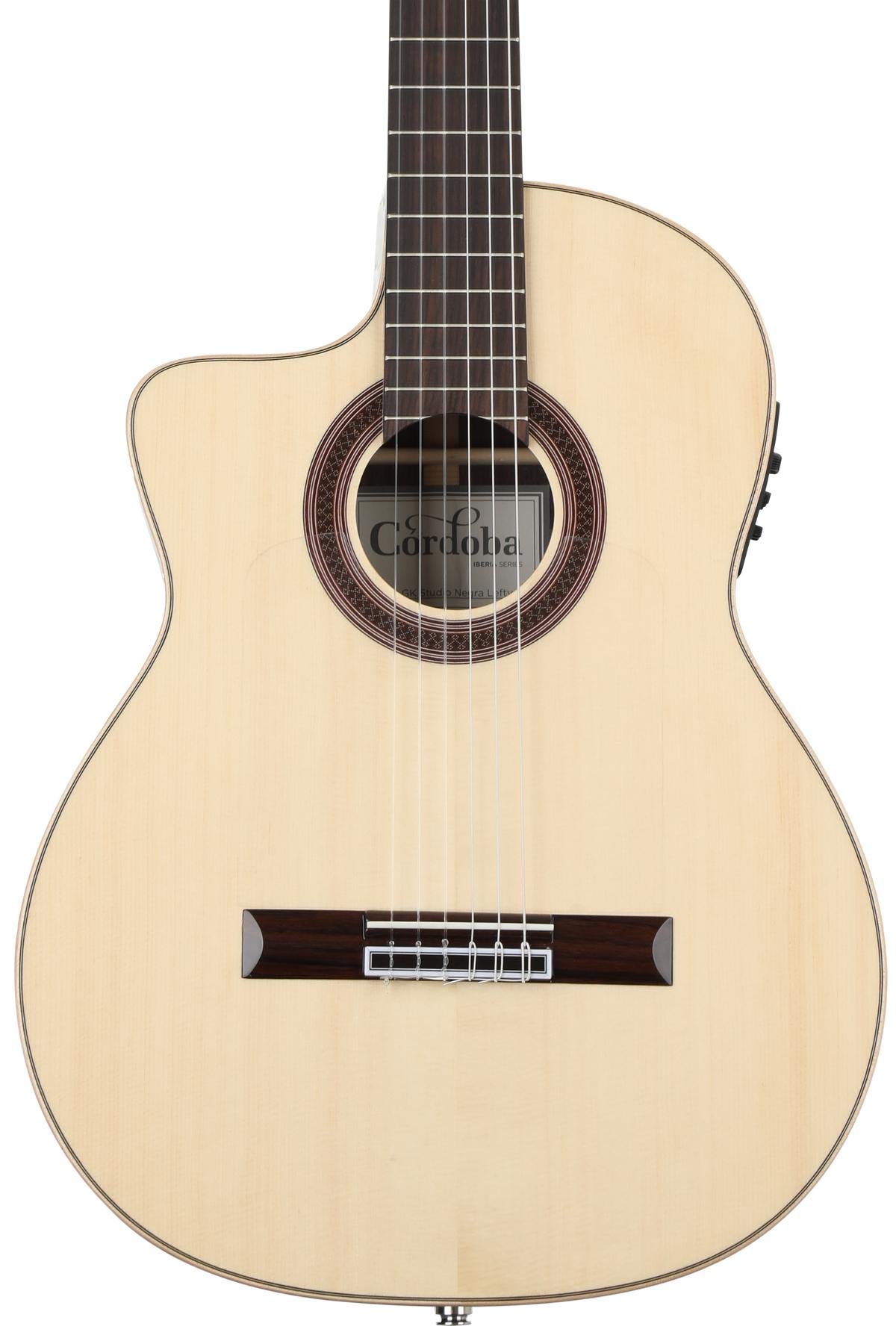 Cordoba GK Studio Negra Lefty Cutaway Flamenco Acoustic-Electric Nylon String Guitar - Iberia Series | Left-Handed Flamenco Guitar for Performances & Recording