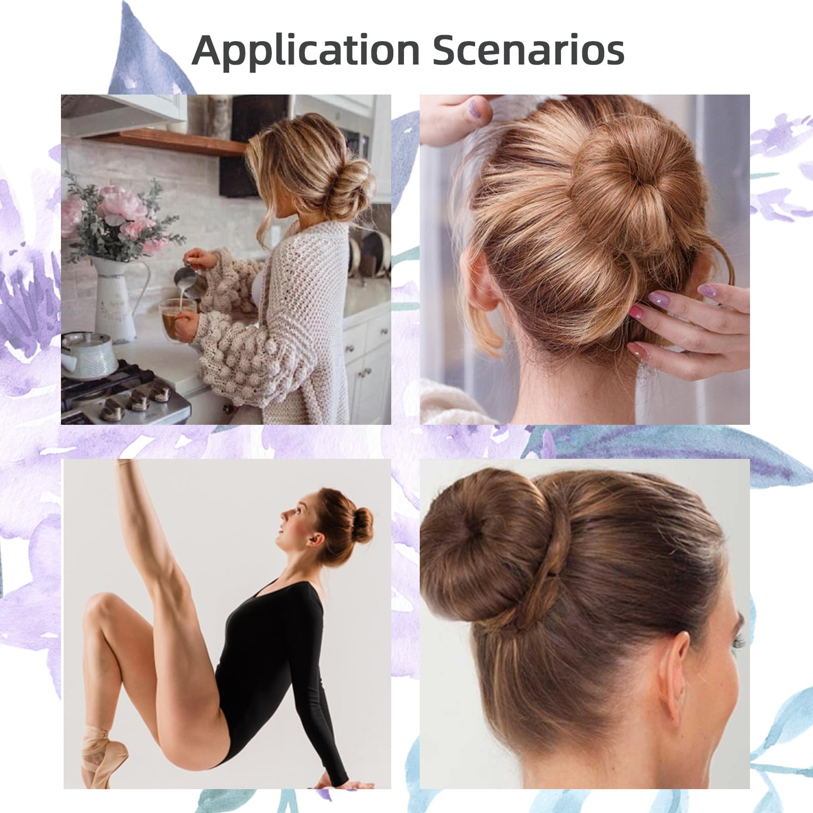 4 Pcs Dark Brown Hair Bun Maker for Women & Kids - No Pin Needed, Easy-to-Use Donut Bun Hair Accessories for School, Work, Party & Everyday Hairstyles