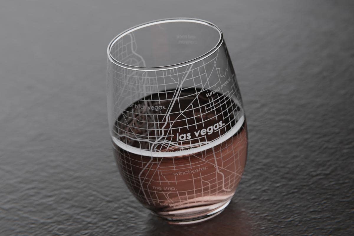 Personalized Las Vegas Nevada Map Stemless Wine Glass - 15 oz Clear Etched Glass, Custom City Gift for Couples, Anniversary, Wedding, Romantic Gifts - Perfect for Wine Tasting, Date Nights, Home Decor