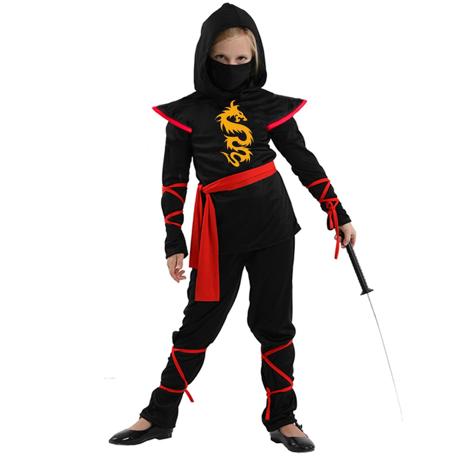 Boys Ninja Costume Set for Halloween - Kids Ninja Warrior Outfit with Mask & Belt - Perfect for Halloween Parties, Cosplay & Dress-Up Play