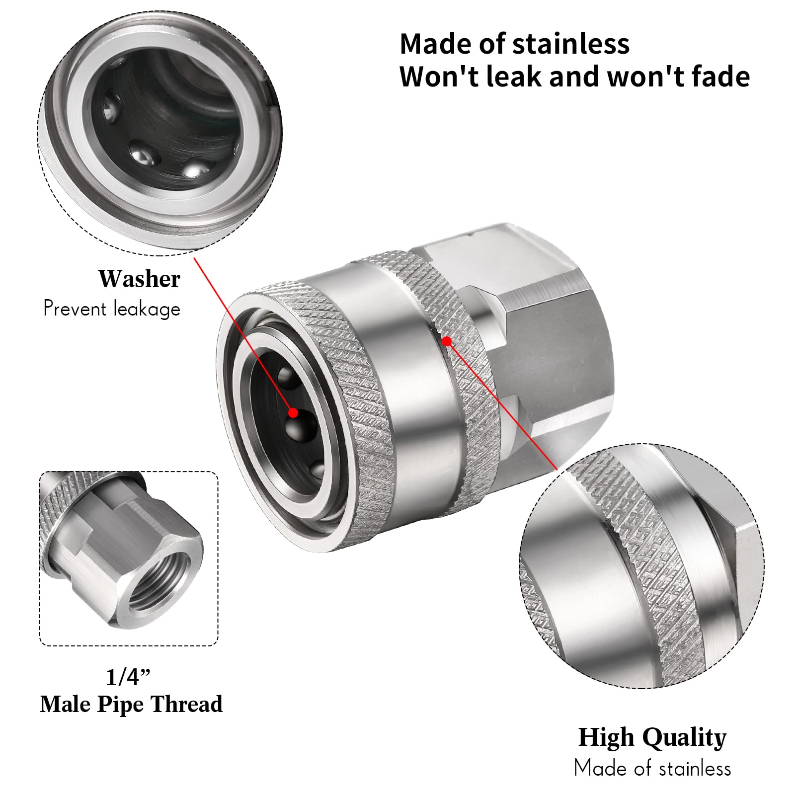 **Shimeyao 2 Sets 1/4 Inch NPT Pressure Washer Quick Connect Coupler - Male & Female Adapter Fittings for High-Pressure Washers (External & Internal Thread) - Ideal for Car Washing, Home Cleaning & Outdoor Equipment Maintenance**