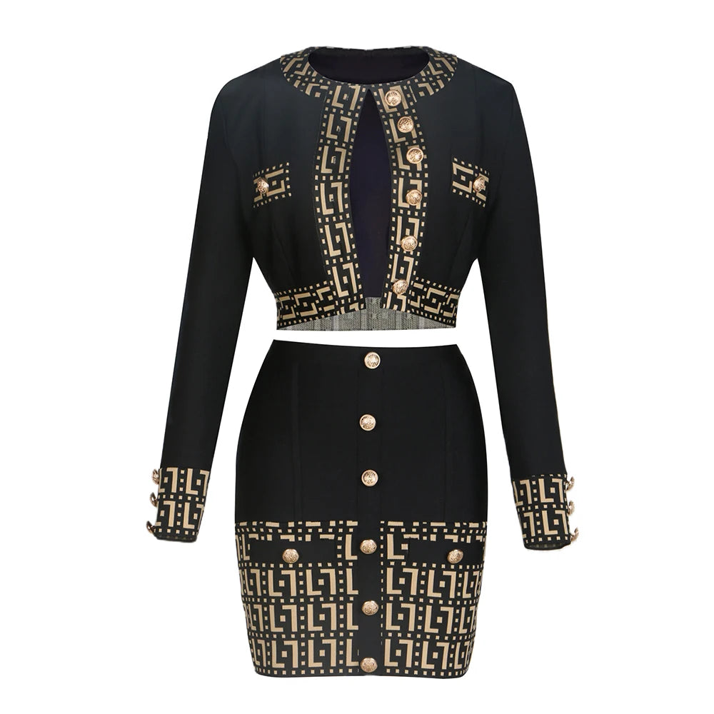 2024 New Spring Women's Long Sleeve Button Up Sexy Bodycon Mini Dress & Skirt Set - Bandage High Street Party Outfit for Night Out, Date Night, and Club Wear