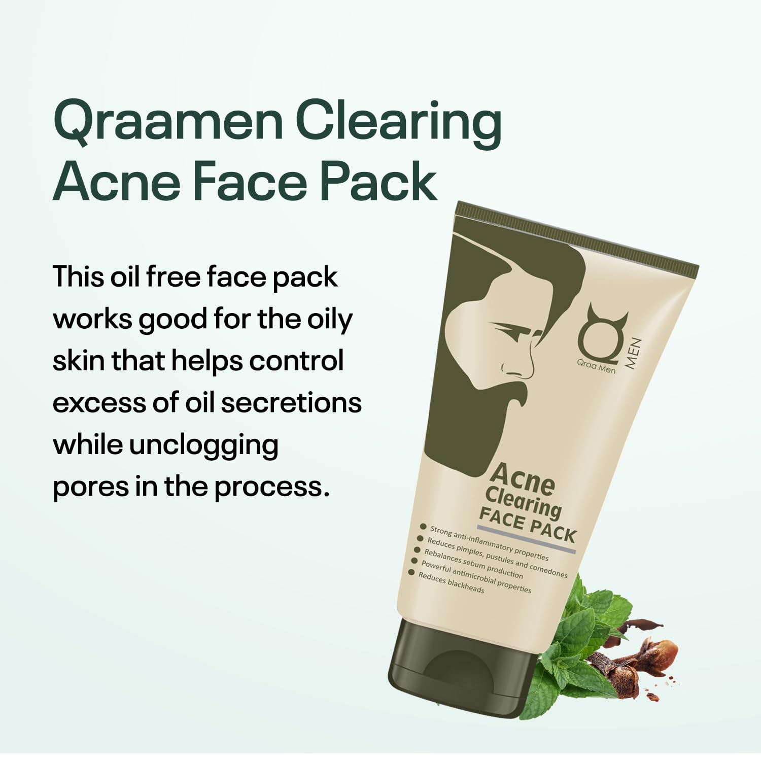 Qraa Men Acne Clearing Face Pack with Turmeric & Tea Tree Oil - 100g | Prevents & Treats Pimples, Reduces Breakouts | Perfect for Daily Skincare & Post-Shave Routine