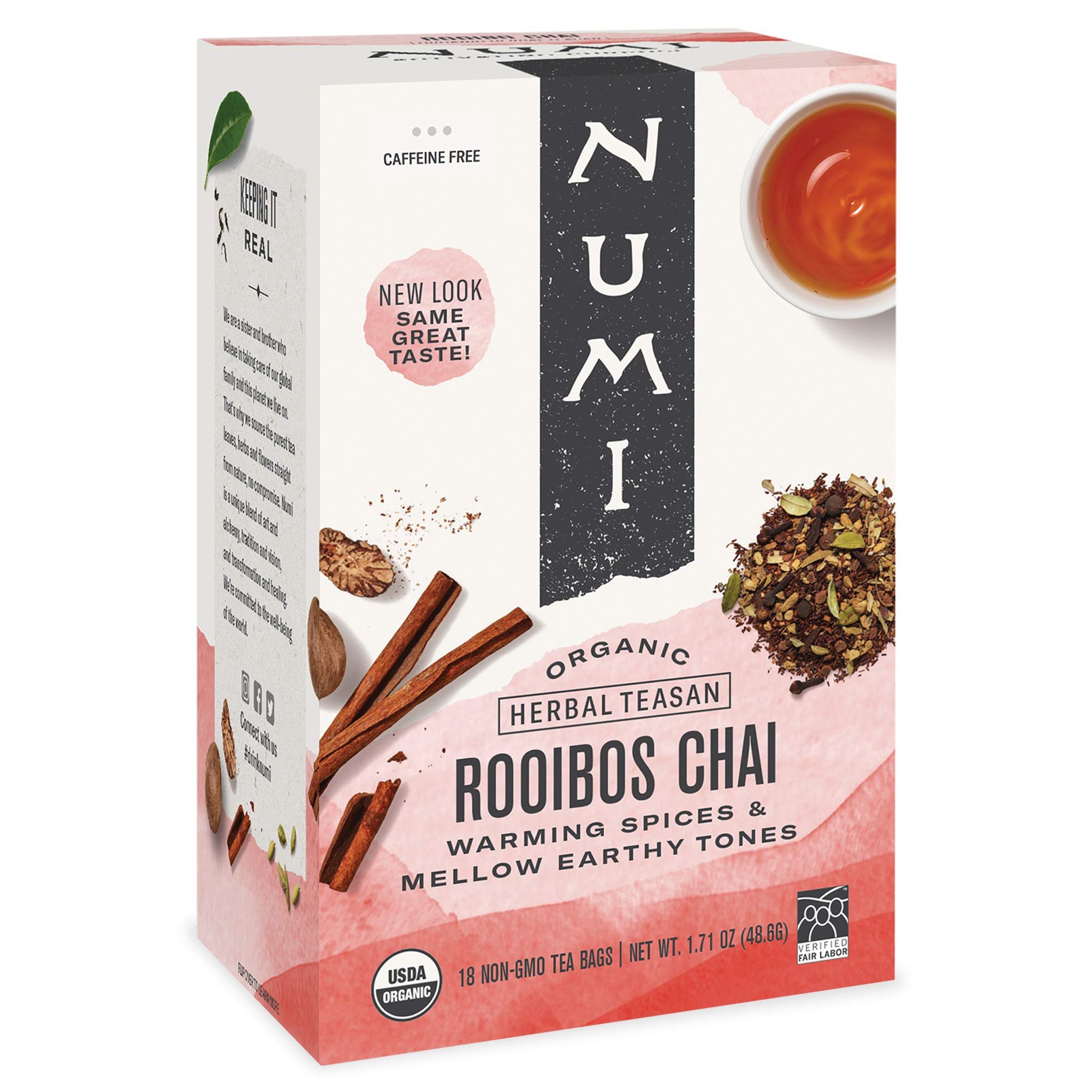 Numi Organic Golden Chai Tea & Rooibos Chai Tea - 18 Tea Bags Each | USDA Certified, Caffeine-Free Herbal Tea | Perfect for Relaxation, Afternoon Tea & Gifts