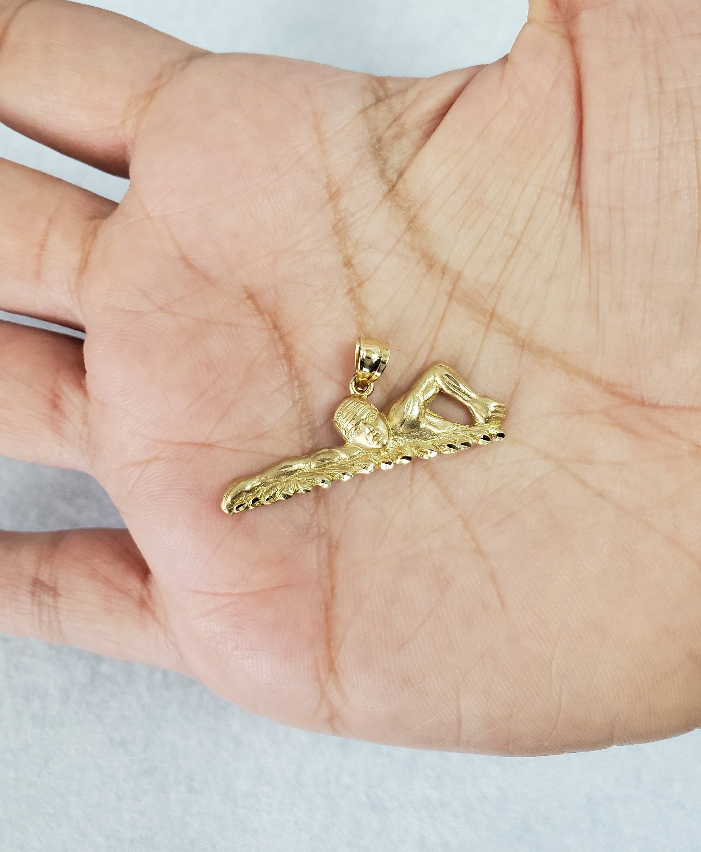 Diamond Cut Swimmer Charm Pendant Necklace - Elegant Jewelry Gift for Swimmers, Athletes & Water Sports Enthusiasts