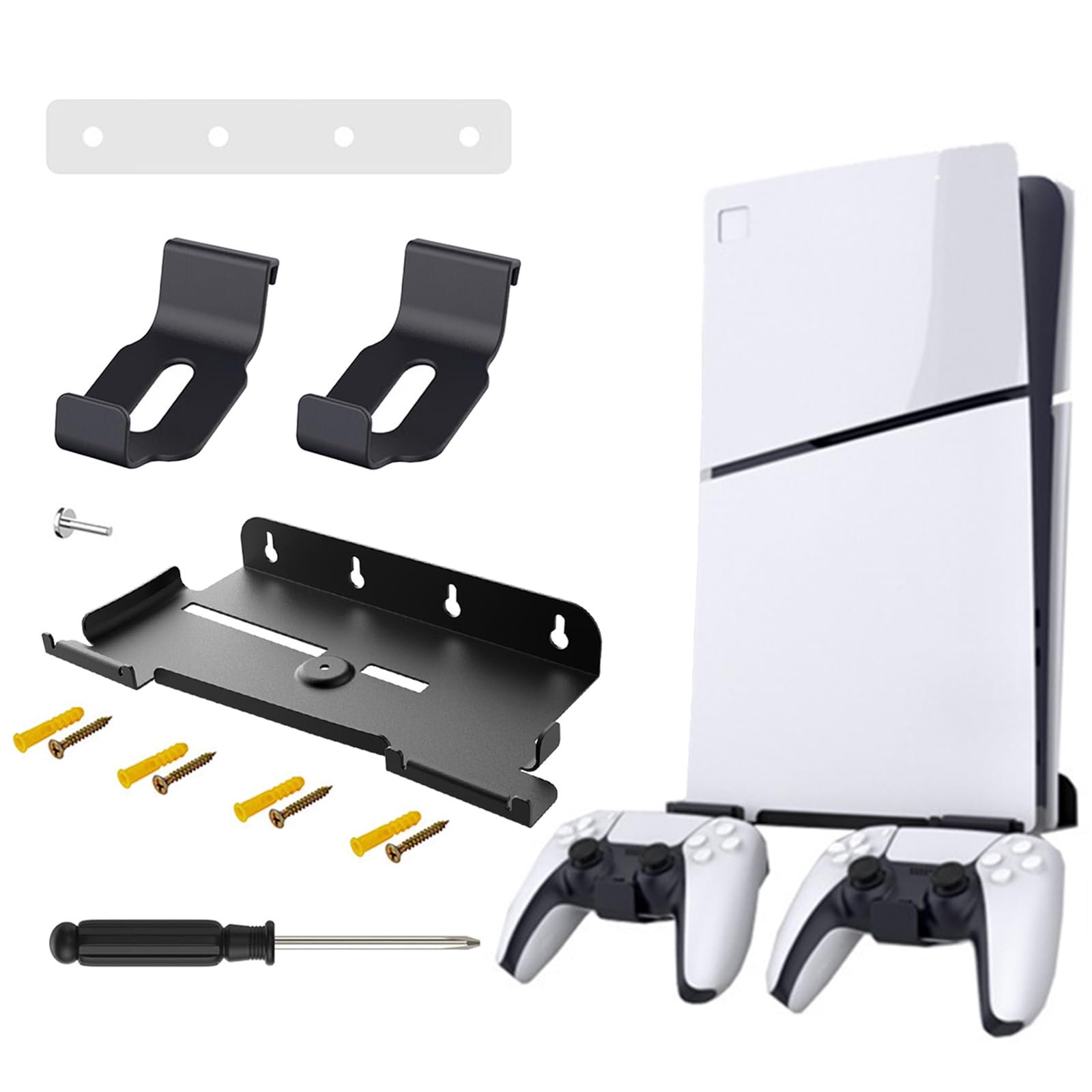 PS5 Wall Mount Bracket for PS5 Console & Slim - Headphone Holder Included - Compatible with Disc & Digital Edition (Black) - Perfect for Gaming Room & Living Room Setup