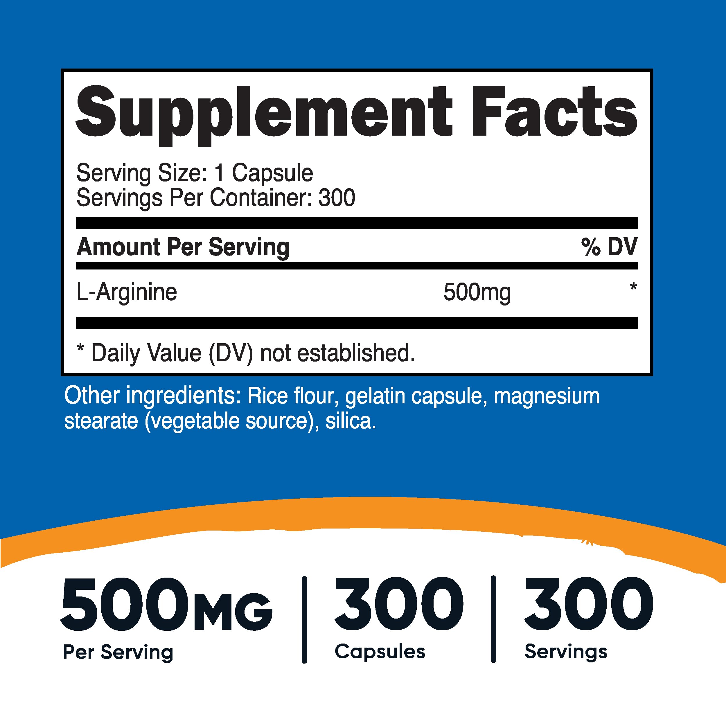 Nutricost L-Arginine 500mg, 300 Capsules - Gluten Free, Non-GMO Supplement for Heart Health, Blood Flow & Workout Performance - Supports Nitric Oxide Production & Muscle Recovery
