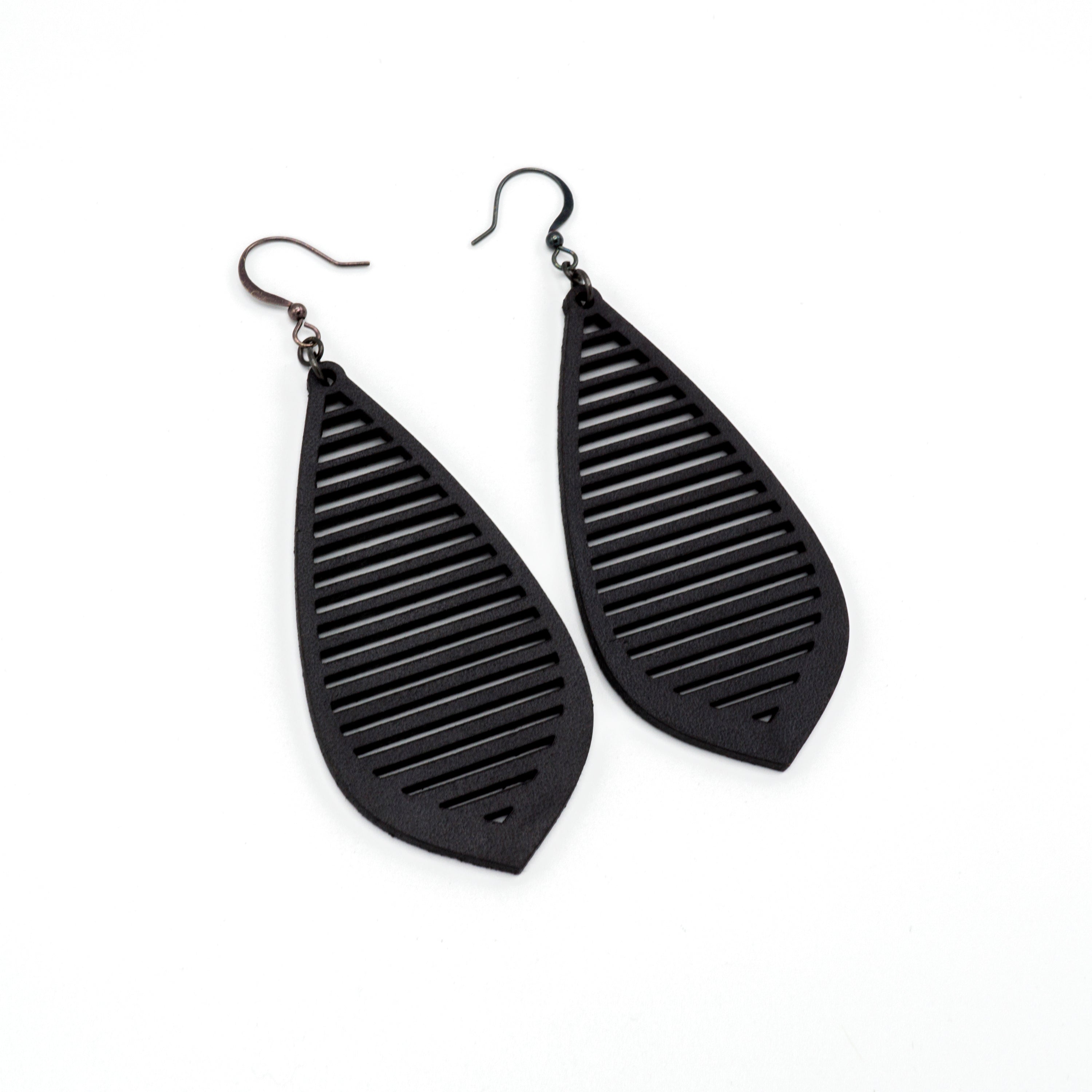Gem Point 10 [L] Black Leather Earrings - Stylish Boho Accessories for Women, Perfect for Parties, Weddings & Everyday Wear