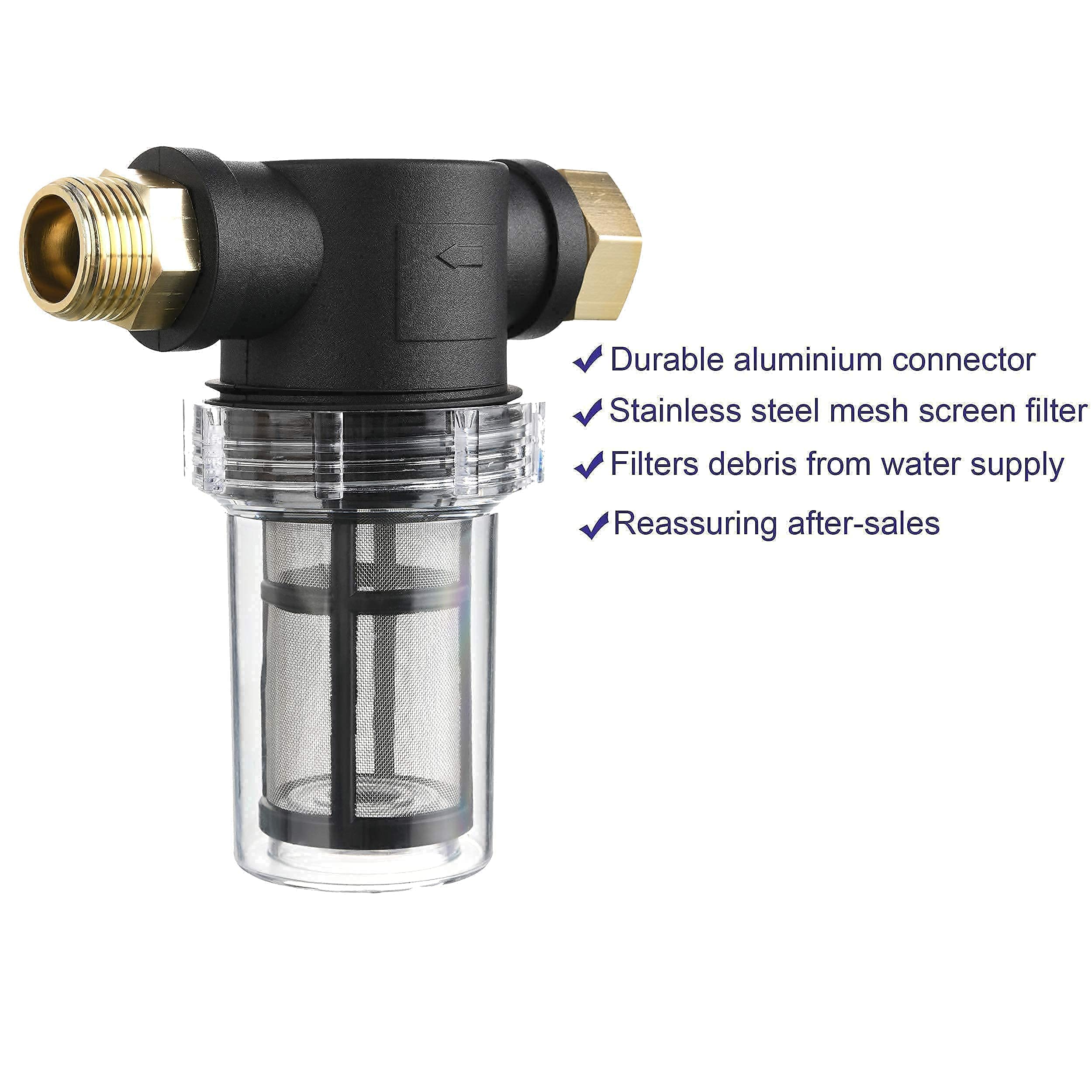 **Heavy Duty Brass Garden Hose Shut Off Valve with Filter - High Pressure Washer Inlet Water Control for Outdoor Cleaning, Gardening, and Car Washing**