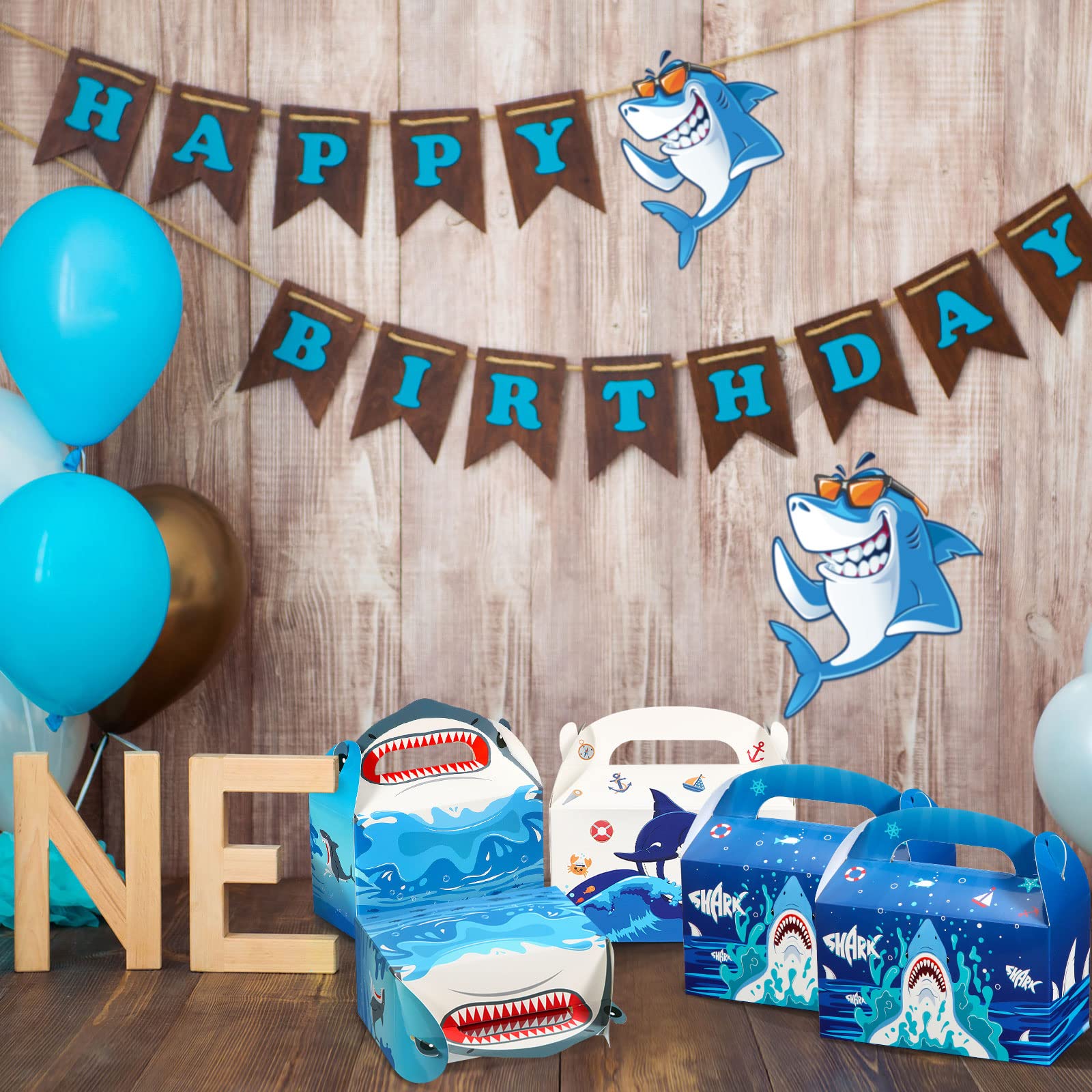 24 Pack Shark Party Favor Boxes 4.8x2.4x2.76 Inch - Mini Gable Goodie Bags for Candy, Ocean Theme Party Supplies - Perfect for Kids Birthday, Baby Shower, Beach & Pool Party Decorations (Blue)
