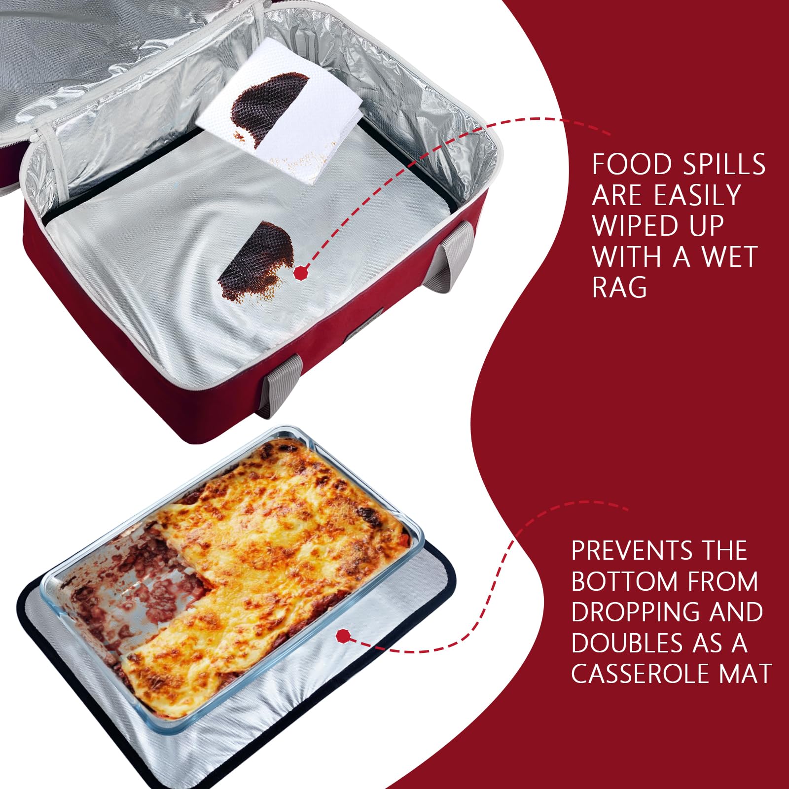 Arienng Insulated Casserole Carrier for Hot & Cold Food - Fits 9x13 & 11x15 Inch Baking Pans - Thermal Insulation Keeps Meals Fresh - Perfect for Potlucks, Picnics & Holiday Gatherings