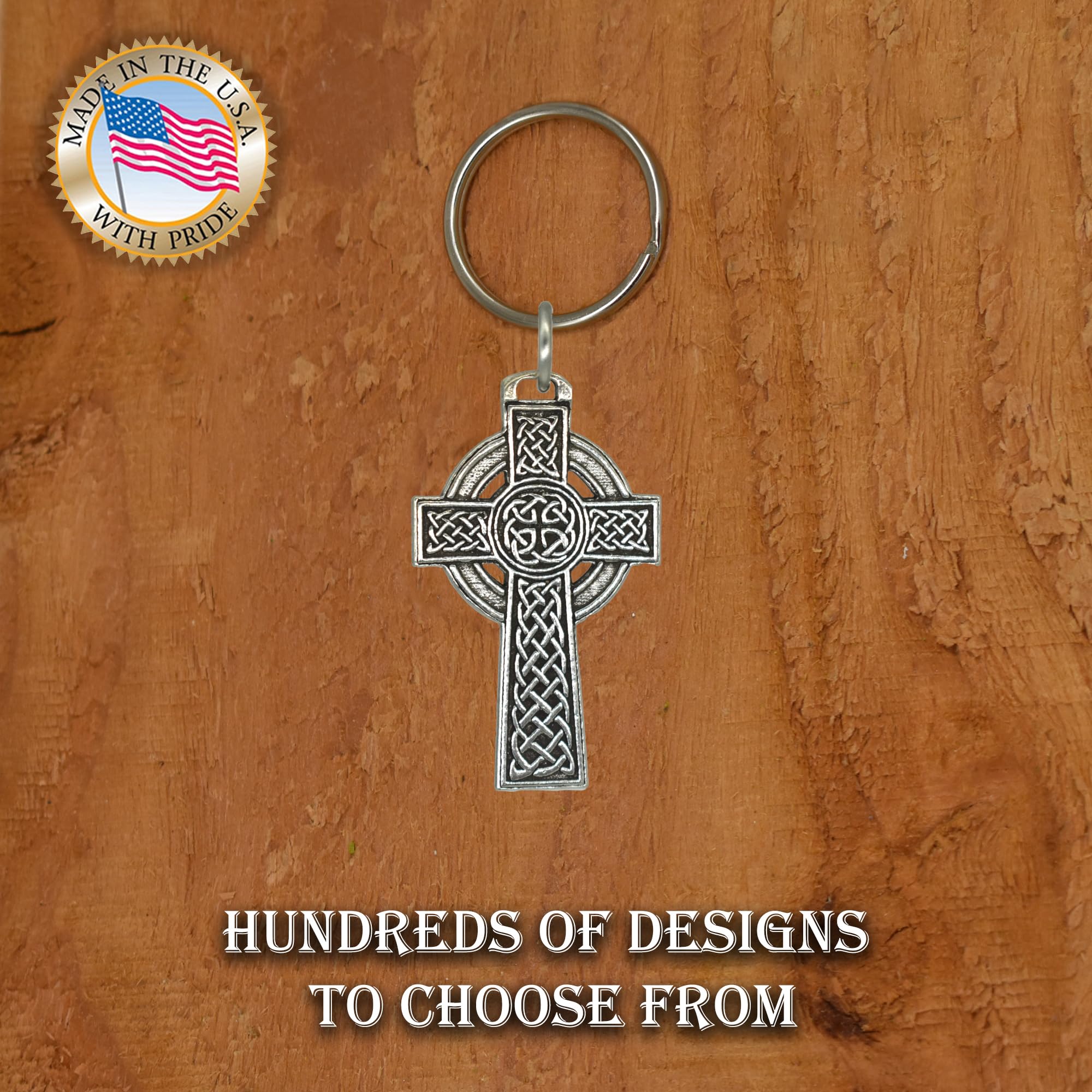 Handmade Pewter Celtic Cross Keychain with Circle - 2 1/8 Inch Christian Faith Jewelry, Irish Catholic Metal Key Chain (A1025KC) | Perfect for Gifts, Memorial Headstones & Everyday Carry