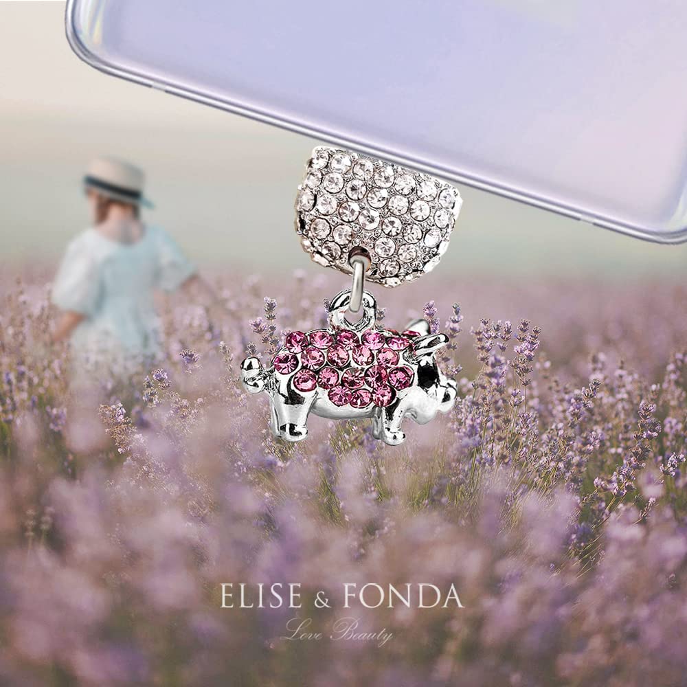 ELISE & FONDA TP78 Crystal Anti-Dust USB-C Charging Port Plug - Little Pig Phone Charm for Samsung Galaxy/Huawei/OnePlus/Xiaomi/Oppo (Pink) | Cute Dust Protector for Android Phones - Perfect for Travel, Office & Daily Use